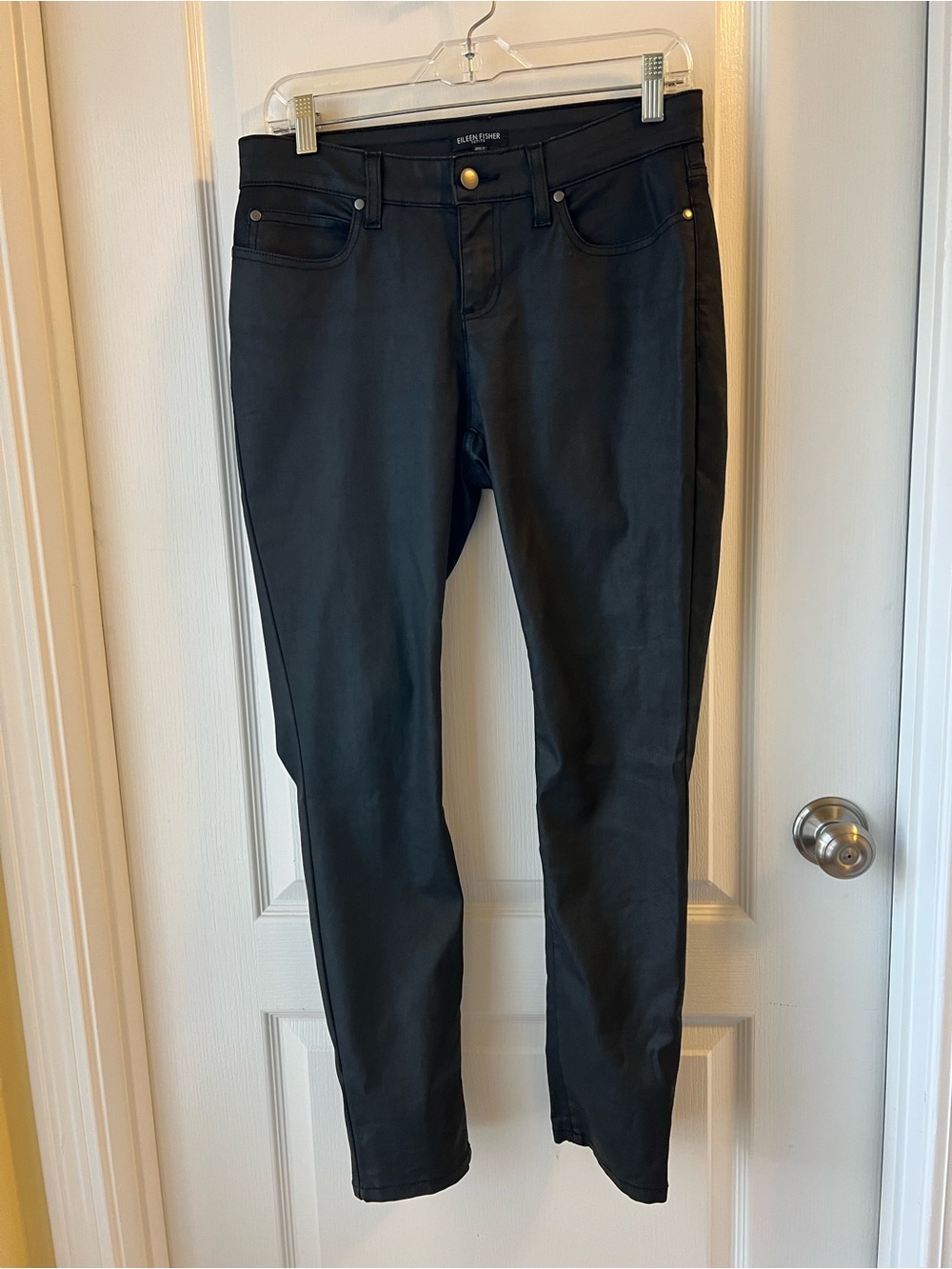 Eileen Fisher Petite Black Pants - Waxed Organic Cotton Blend
